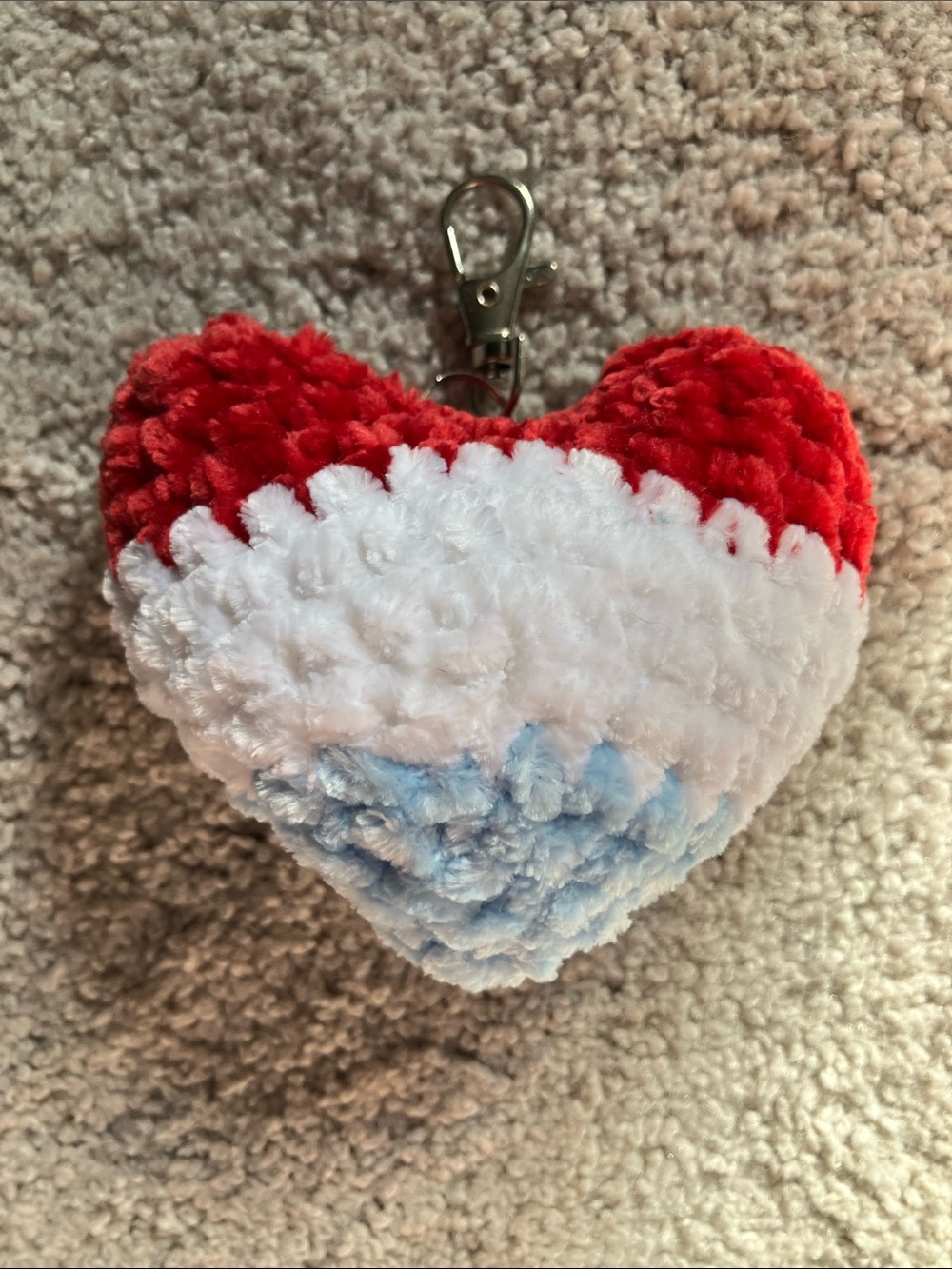 Crochet Heart Red White & Blue Keychain